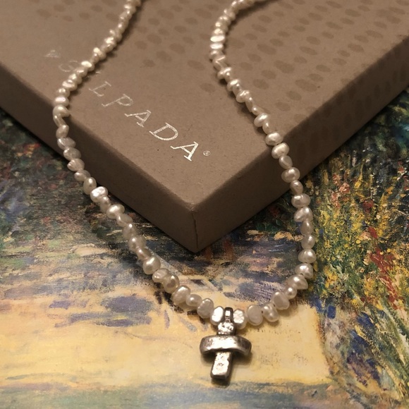 Vintage Silpada Sterling Silver Freshwater Pearl Cross Necklace N2178 - Picture 13 of 15